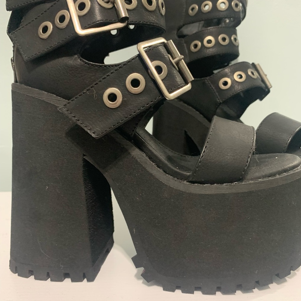 Dolls Kill Black Grommet Buckle Platform Sandals